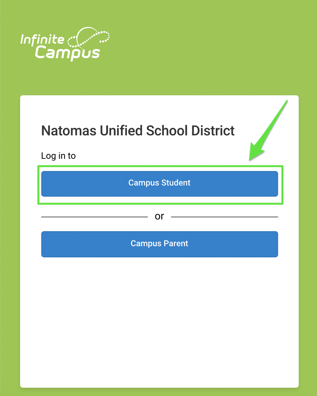 screen shot of campus student login page