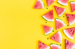 Watermelon pattern. Red watermelon on yellow background.