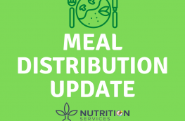 White Meal Distribution text over green background with meal icon and NUSD Nutrition Services logo
