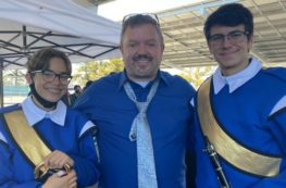 Inderkum band teacher and two students